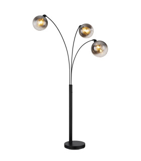 Newcastle Multi Arm Floor Lamp Matt Black Smoke Glass Shade 3x E27-1