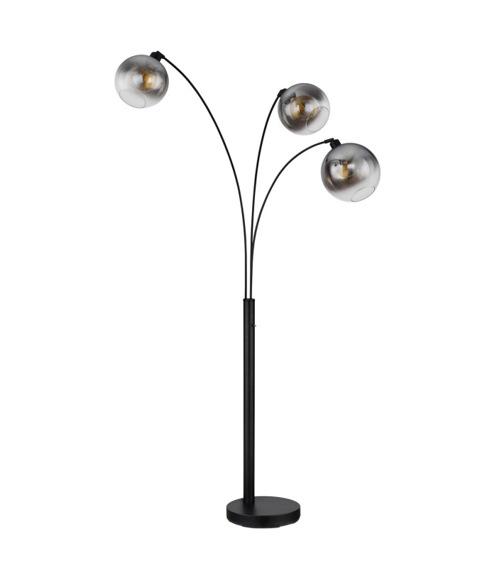 Newcastle Multi Arm Floor Lamp Matt Black Smoke Glass Shade 3x E27-2