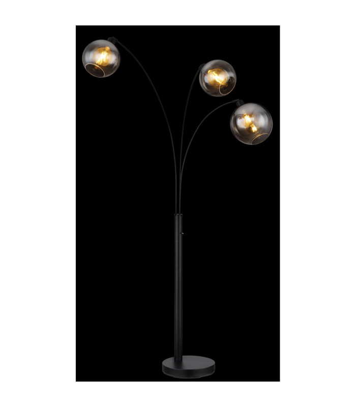 Newcastle Multi Arm Floor Lamp Matt Black Smoke Glass Shade 3x E27-4