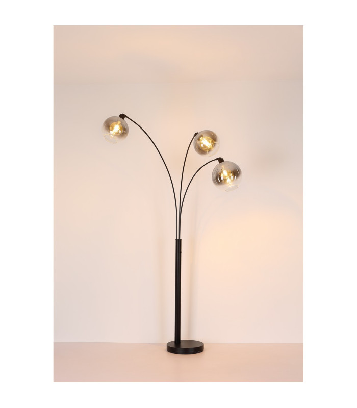 Newcastle Multi Arm Floor Lamp Matt Black Smoke Glass Shade 3x E27-6
