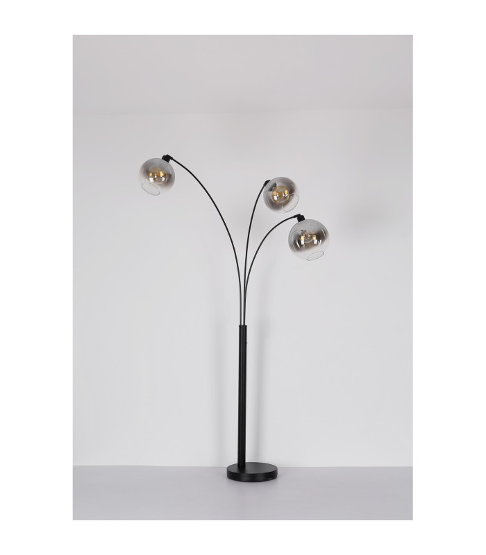 Newcastle Multi Arm Floor Lamp Matt Black Smoke Glass Shade 3x E27-7