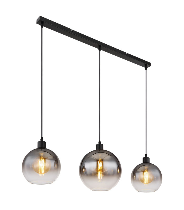 Newcastle Bar Pendant Ceiling Light Matt Black Smoke Glass Shade 3x E27-1