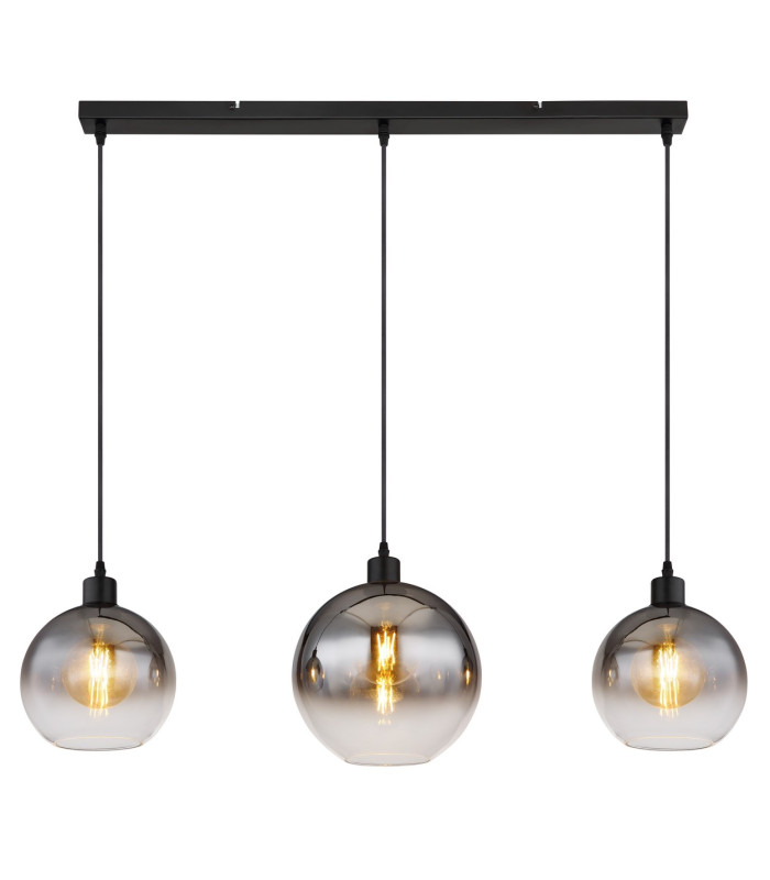 Newcastle Bar Pendant Ceiling Light Matt Black Smoke Glass Shade 3x E27-3