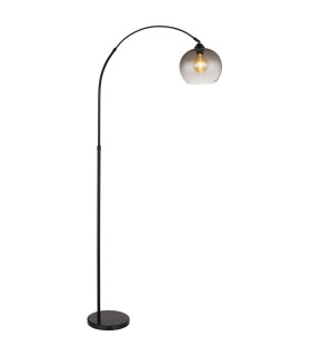 Newcastle Arc Floor Lamp Matt Black Smoke Glass Shade 1x E27-1
