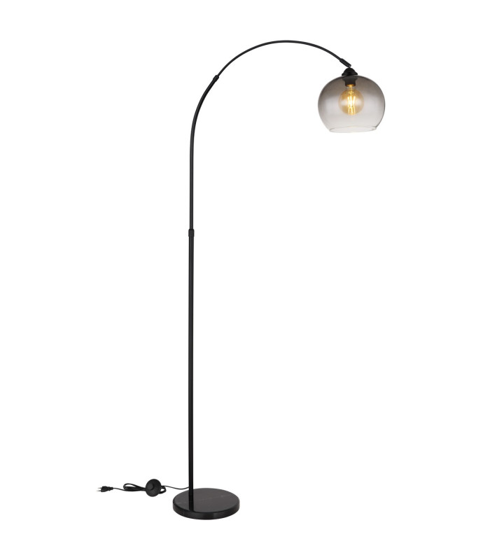 Newcastle Arc Floor Lamp Matt Black Smoke Glass Shade 1x E27-5