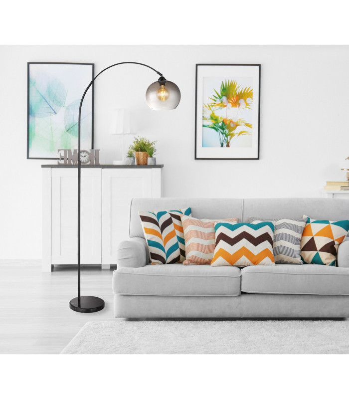 Newcastle Arc Floor Lamp Matt Black Smoke Glass Shade 1x E27-6