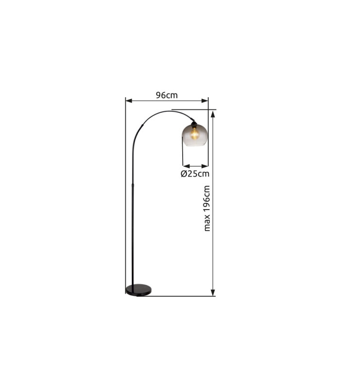 Newcastle Arc Floor Lamp Matt Black Smoke Glass Shade 1x E27-7