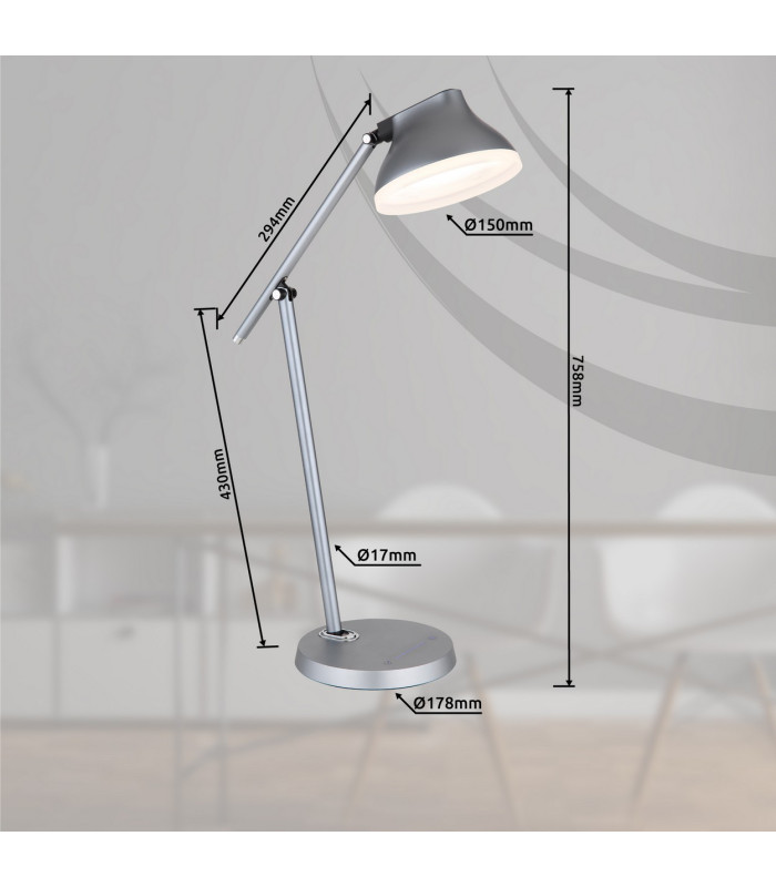 Halvar Desk Task Lamp Grey Matt LED Dimmable 4000K Touch Dimmer Timer-8