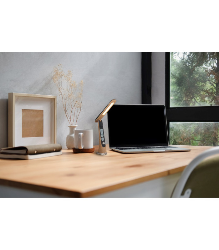 Averie Desk Task Lamp Wood Look Dark LED Dimmable 4000-3000K Touch Dimmer Clock-7