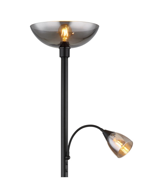 Blade Mother & Child Lamp Matt Black Smoke Glass Shade 1x E27-3