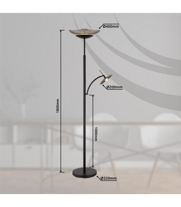 Sophia Mother & Child Lamp Matt Black Smoke Glass Shade LED 3000K Touch Dimmer-11