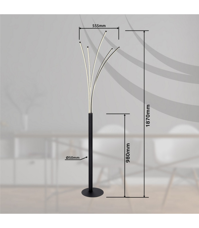 Bizzy LED Integrated Floor Lamp Matt Black 5x LED Dimmable 3000-6000K Remote Control Timer Tuya Smart-10