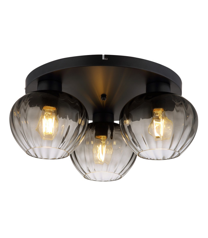 Toy Globe Ceiling Light Matt Black Smoke Glass Shade 3x E27-1