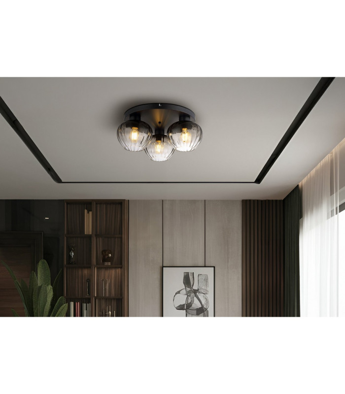 Toy Globe Ceiling Light Matt Black Smoke Glass Shade 3x E27-6