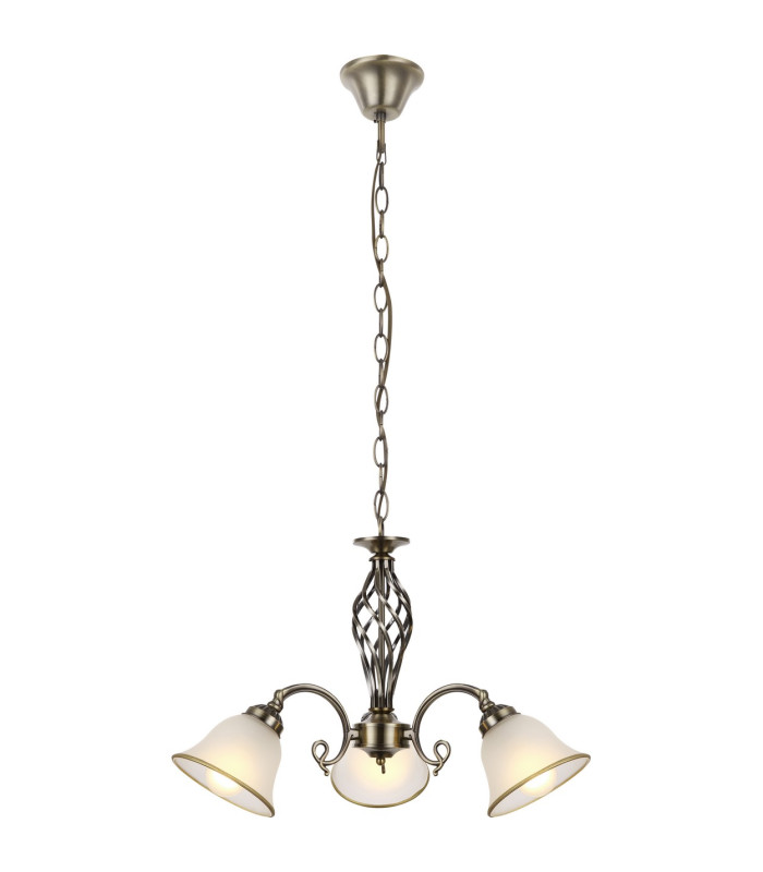 Odin Multi Arm Pendant Ceiling Light Old Brass Satined Glass Shade 3x E27-1