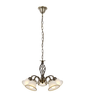 Odin Multi Arm Pendant Ceiling Light Old Brass Satined Glass Shade 5x E27-1