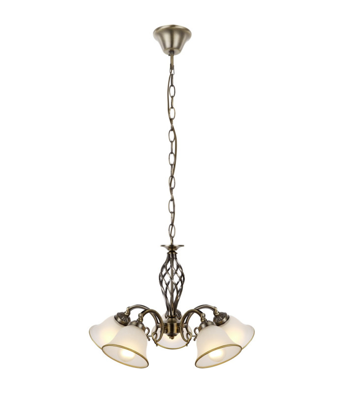 Odin Multi Arm Pendant Ceiling Light Old Brass Satined Glass Shade 5x E27-1