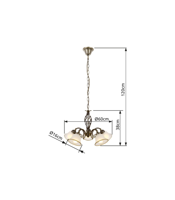 Odin Multi Arm Pendant Ceiling Light Old Brass Satined Glass Shade 5x E27-4
