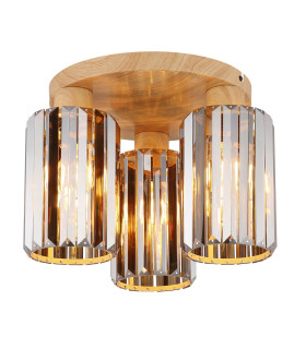 Run Shade Cluster Ceiling Light Wood Look K5 Crystals Smoke Colored 3x E27-1