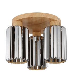 Run Shade Cluster Ceiling Light Wood Look K5 Crystals Smoke Colored 3x E27-2