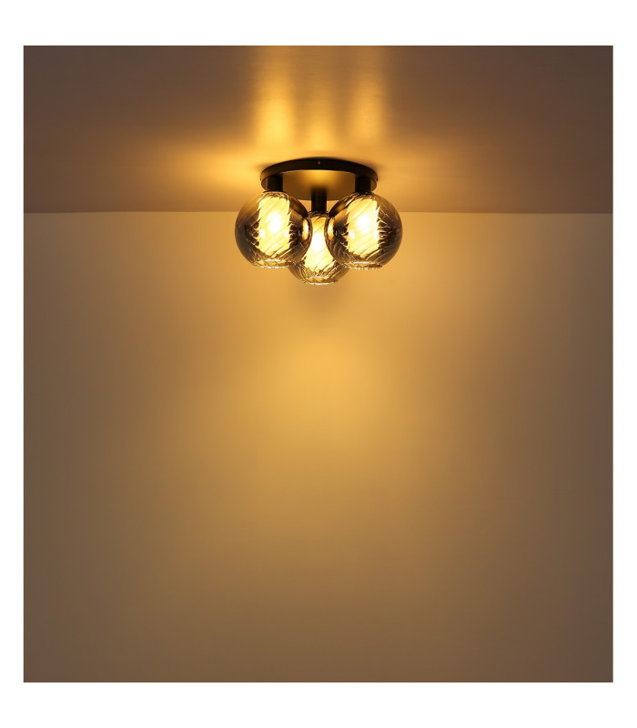 Ulf Shade Cluster Ceiling Light Matt Black Ball Smoke Glass Shade 3x E27-3