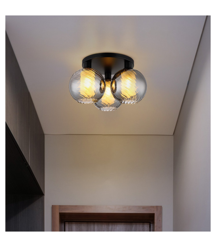 Ulf Shade Cluster Ceiling Light Matt Black Ball Smoke Glass Shade 3x E27-4