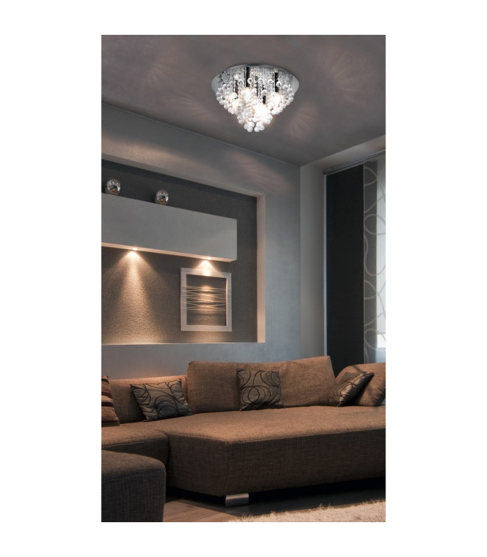 London 46cm Ceiling Light Chrome Acrylic Crystal Clear 5x E14-3