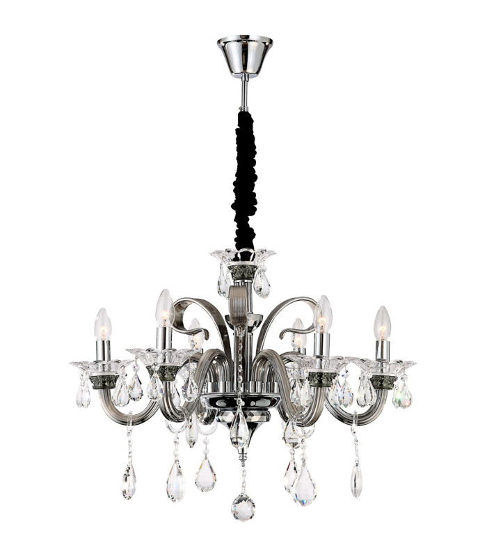 Dunja Multi Arm Chandelier Chrome K9 Crystals 6x E14-1