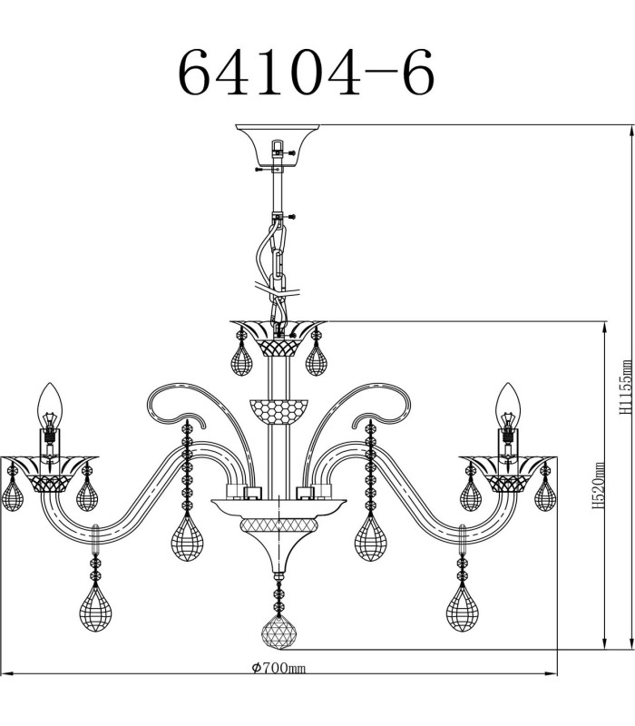 Dunja Multi Arm Chandelier Chrome K9 Crystals 6x E14-3