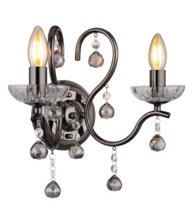 Camila Candle Wall Lamp Gunmetal Crystals Clear Glass Shade 2x E14-1