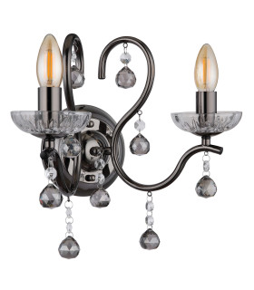 Camila Candle Wall Lamp Gunmetal Crystals Clear Glass Shade 2x E14-2