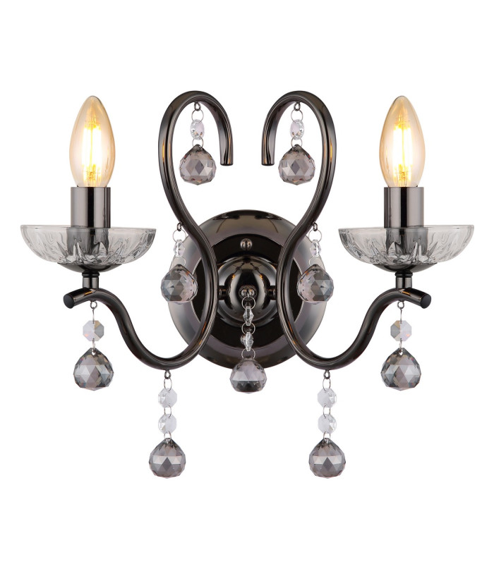 Camila Candle Wall Lamp Gunmetal Crystals Clear Glass Shade 2x E14-3