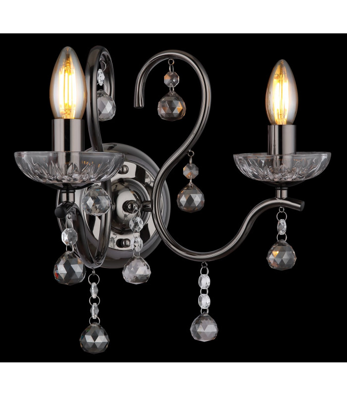 Camila Candle Wall Lamp Gunmetal Crystals Clear Glass Shade 2x E14-4