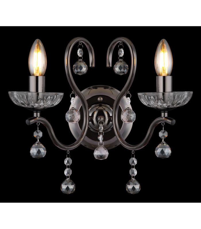 Camila Candle Wall Lamp Gunmetal Crystals Clear Glass Shade 2x E14-5