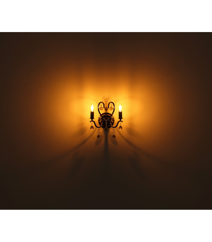 Camila Candle Wall Lamp Gunmetal Crystals Clear Glass Shade 2x E14-6