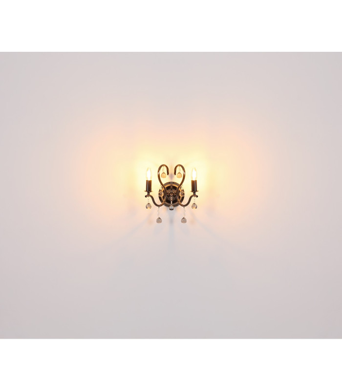 Camila Candle Wall Lamp Gunmetal Crystals Clear Glass Shade 2x E14-7