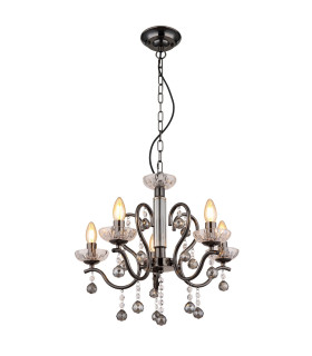 Camila Pendant Ceiling Light Gunmetal Crystals Clear Glass Shade 5x E14-1