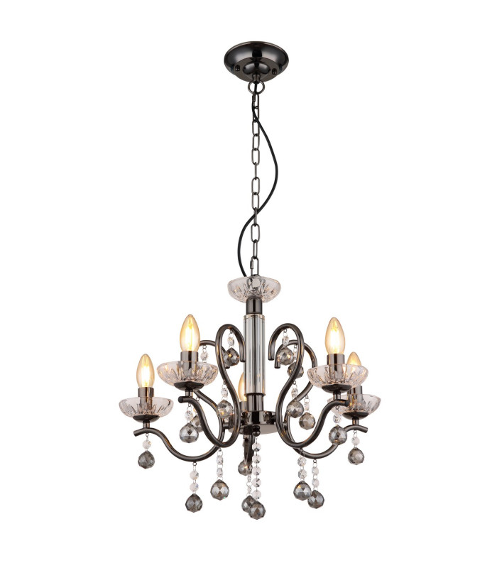 Camila Pendant Ceiling Light Gunmetal Crystals Clear Glass Shade 5x E14-1