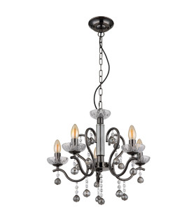 Camila Pendant Ceiling Light Gunmetal Crystals Clear Glass Shade 5x E14-2
