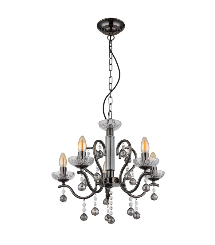 Camila Pendant Ceiling Light Gunmetal Crystals Clear Glass Shade 5x E14-2