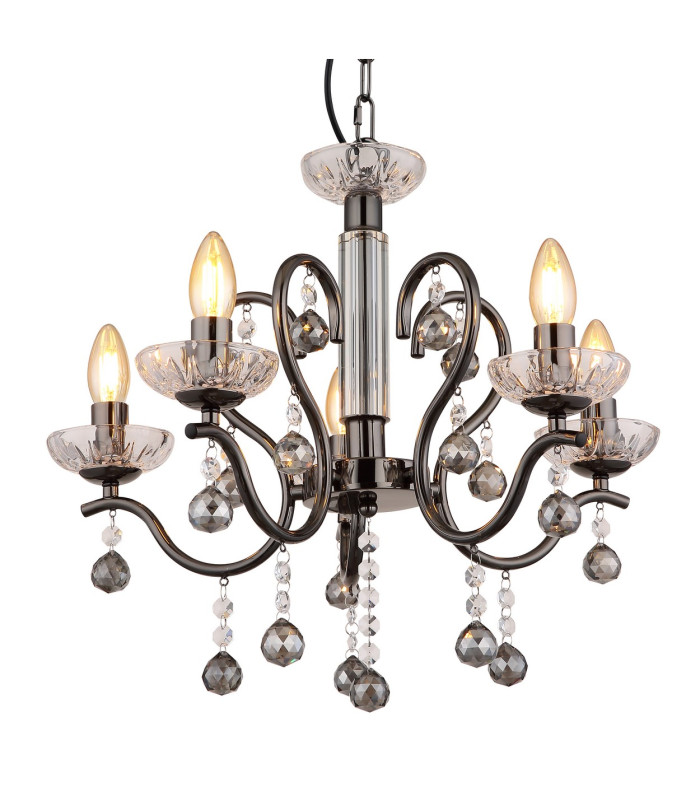 Camila Pendant Ceiling Light Gunmetal Crystals Clear Glass Shade 5x E14-3