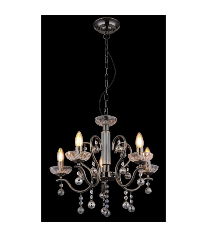 Camila Pendant Ceiling Light Gunmetal Crystals Clear Glass Shade 5x E14-4