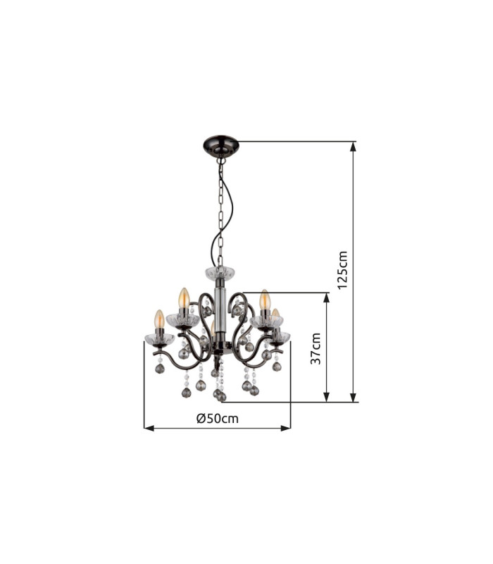 Camila Pendant Ceiling Light Gunmetal Crystals Clear Glass Shade 5x E14-7