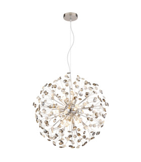 Katrina Spherical Pendant Ceiling Light Chrome K9 Crystals Smoke Colored 9x G9 3000K-1