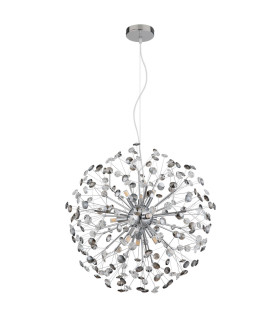 Katrina Spherical Pendant Ceiling Light Chrome K9 Crystals Smoke Colored 9x G9 3000K-2