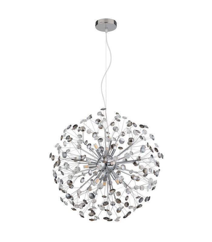Katrina Spherical Pendant Ceiling Light Chrome K9 Crystals Smoke Colored 9x G9 3000K-2