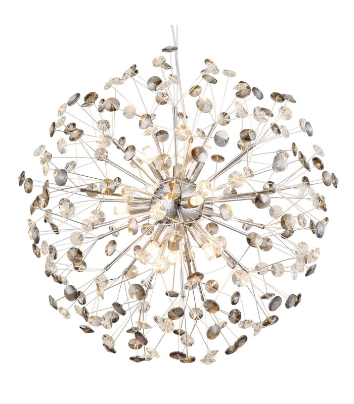 Katrina Spherical Pendant Ceiling Light Chrome K9 Crystals Smoke Colored 9x G9 3000K-3