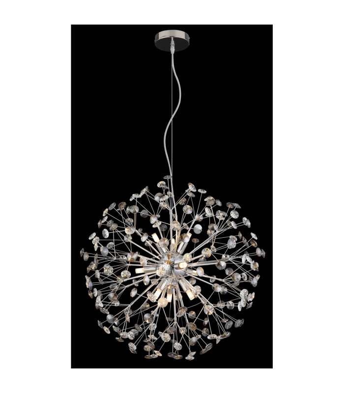 Katrina Spherical Pendant Ceiling Light Chrome K9 Crystals Smoke Colored 9x G9 3000K-4