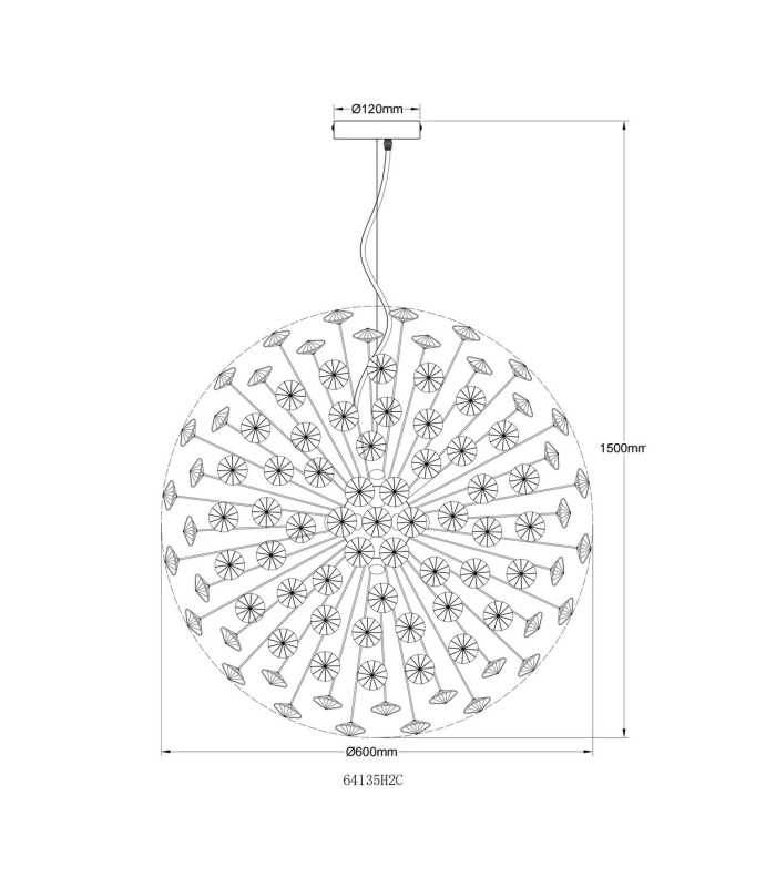 Katrina Spherical Pendant Ceiling Light Chrome K9 Crystals Smoke Colored 9x G9 3000K-6