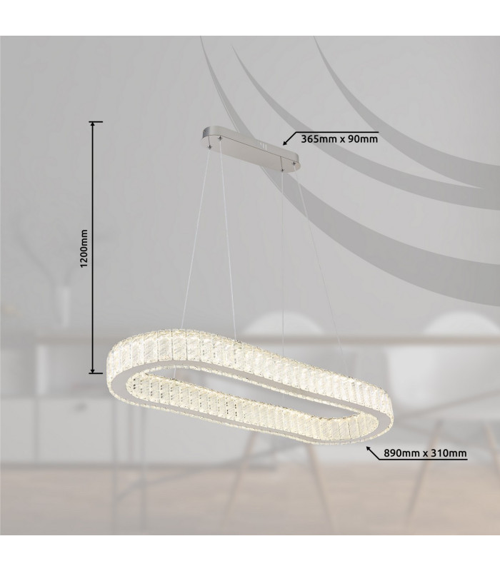 Mucky 89x31cm Pendant Ceiling Light Chrome K5 Crystals LED Dimmable 2700-6000K Remote Control-15